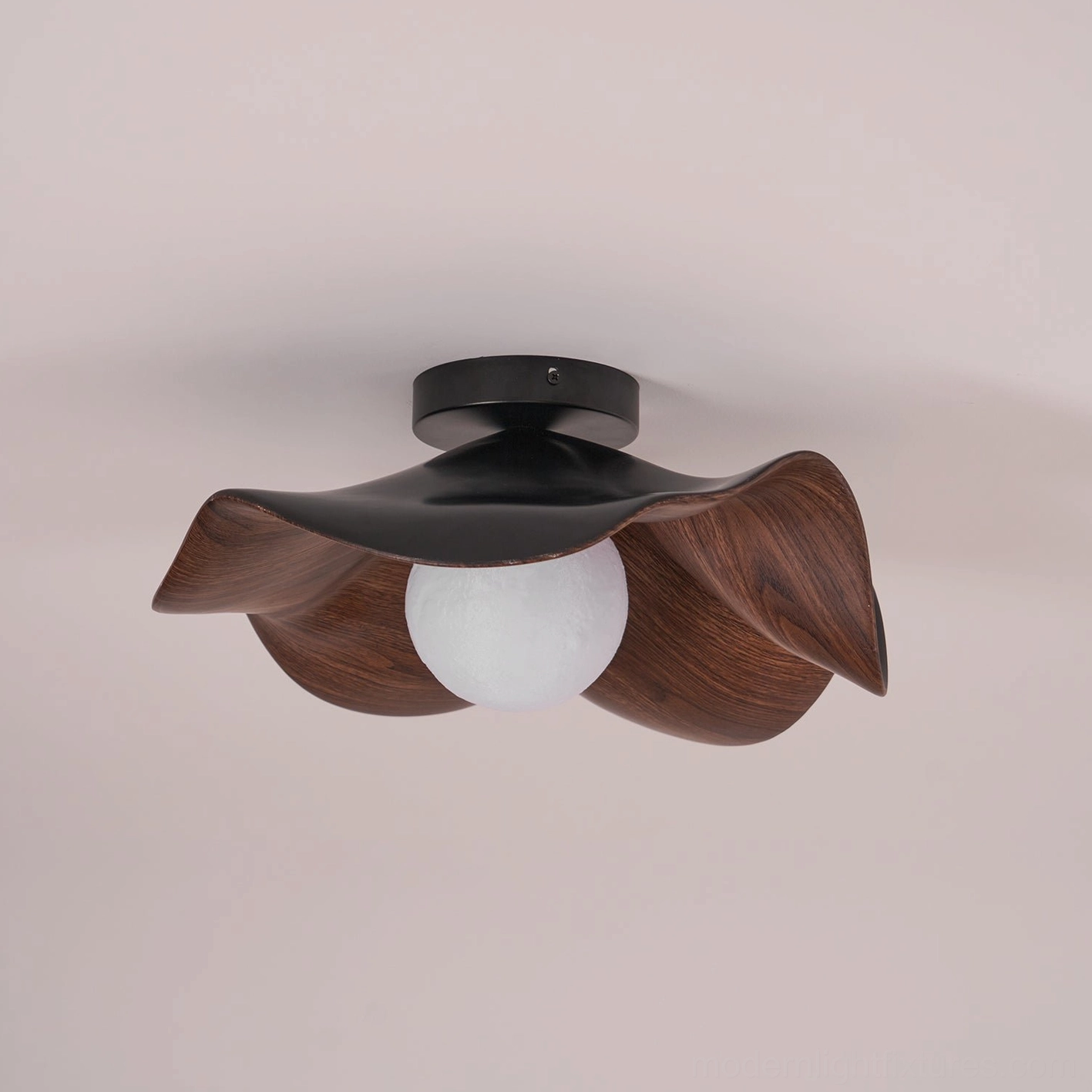 Casia white and wood color ceiling light in contemporary minimalist interior