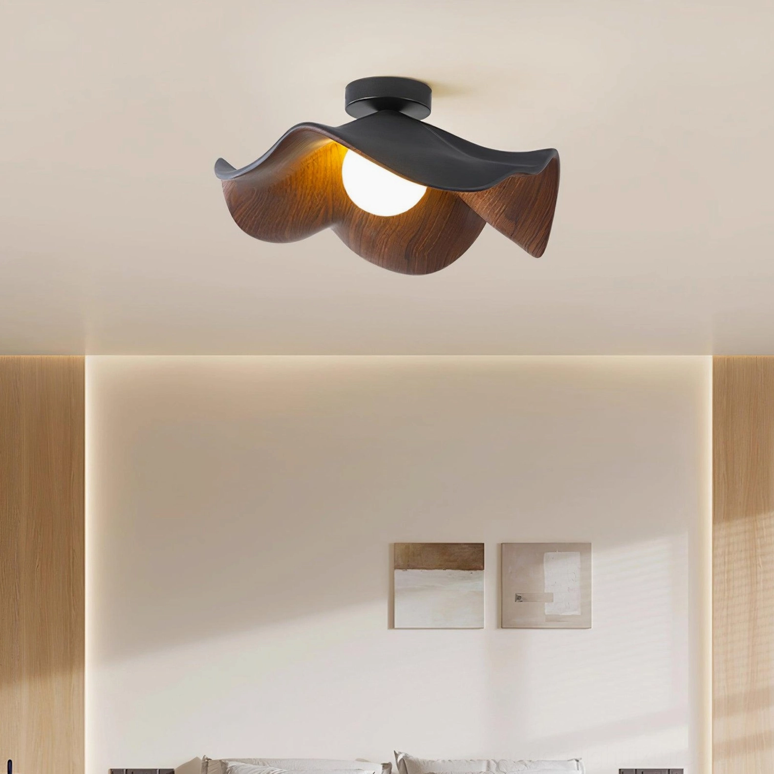 Casia wood color ceiling light fixture in contemporary home interior setting