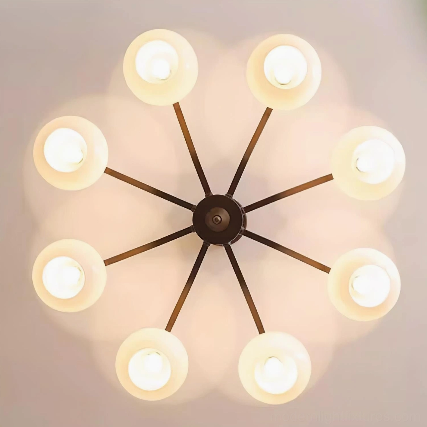 Cassia mid-century modern chandelier with curved design in transitional home interior style