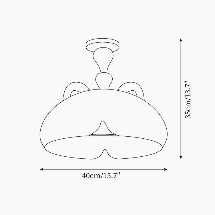 Technical orthographic drawing of modern cat ear ceiling light showing dimensions 40cm diameter by 35cm height