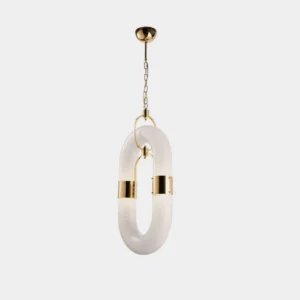 Catena chain pendant light single ring acrylic fixture with polished gold finish front view
