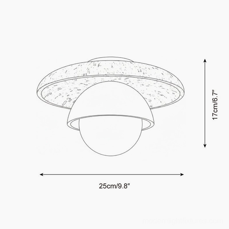 Cavara ceiling light fixture technical schematic diagram, specifications 25cm diameter x 17cm height