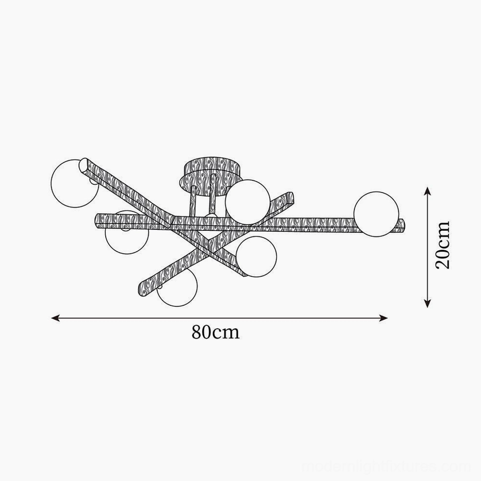 Ceiling light fixture technical drawing - 80cm width 20cm height specification chart