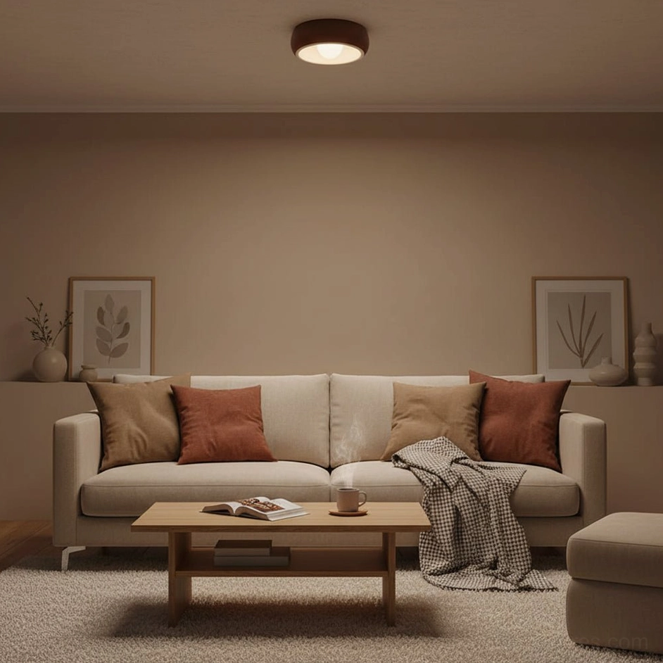 Ceiling light fixture showing damp rated certification for bathroom and covered outdoor installation areas