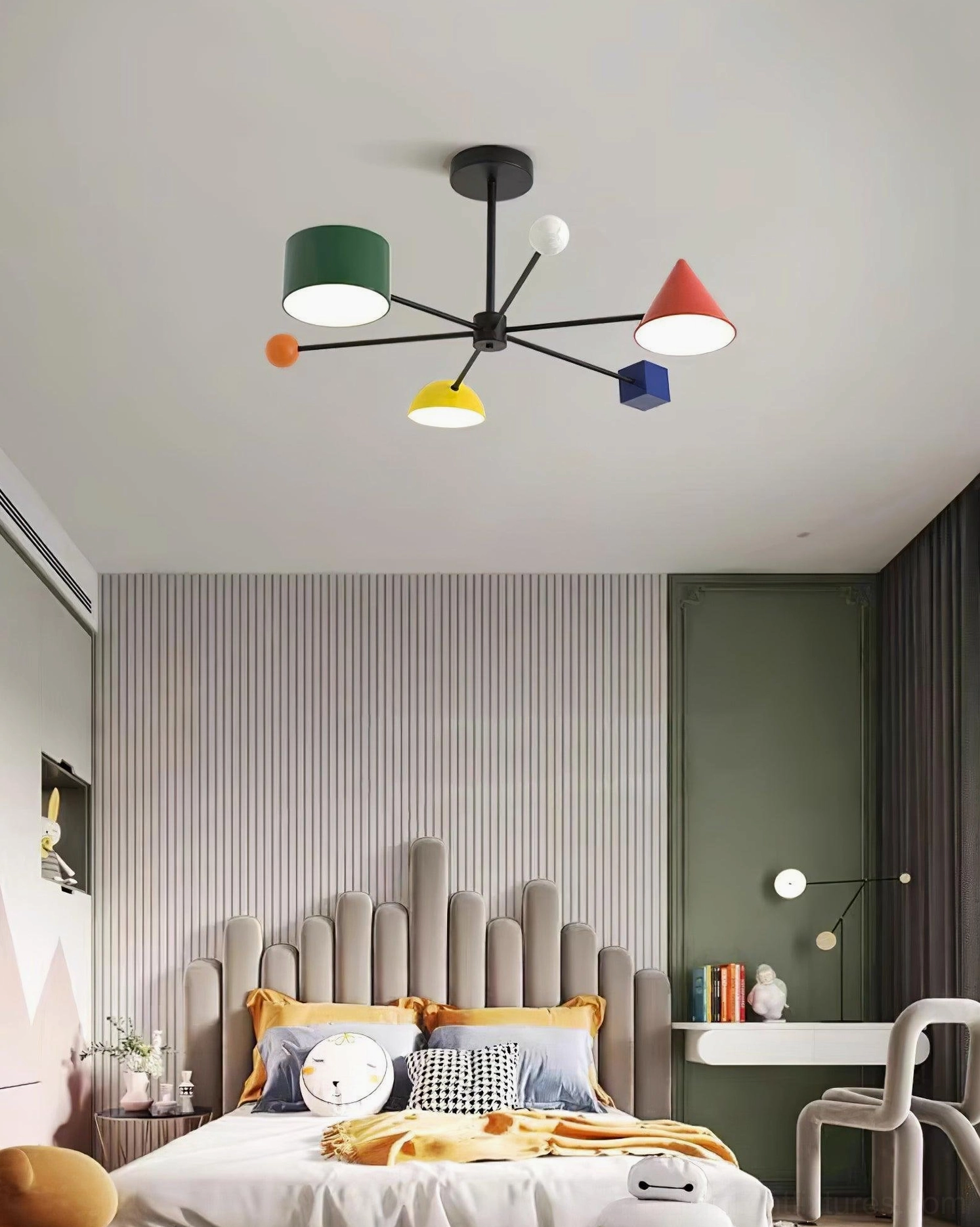 Geometric ceiling light fixture showing various color options and lighting temperature variations