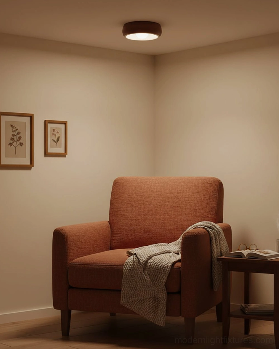 Frosted glass diffuser component of ceiling fixture showing light distribution quality and warmth