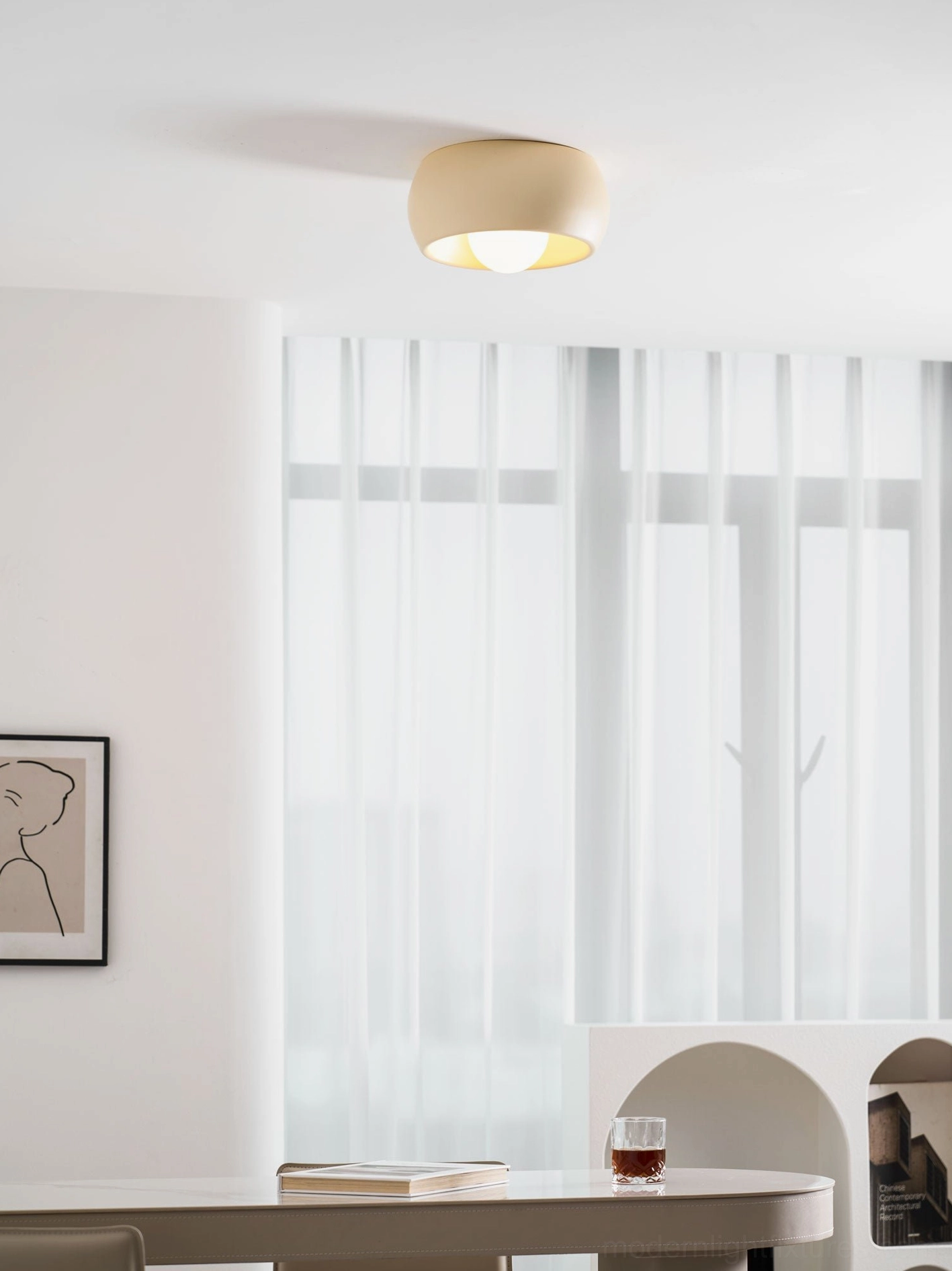 Red finish ceiling light option as intentional design accent in contemporary interior space