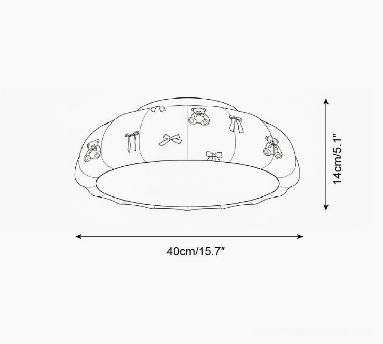 Technical orthographic side view schematic of compact pumpkin ceiling lamp, Model A dimensions 40cm width x 14cm height