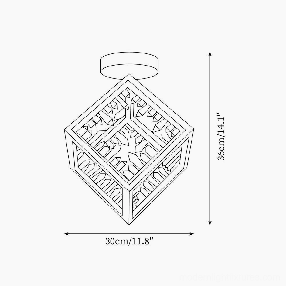 Technical schematic drawing of gold ceiling light, 30cm diameter 36cm height specification