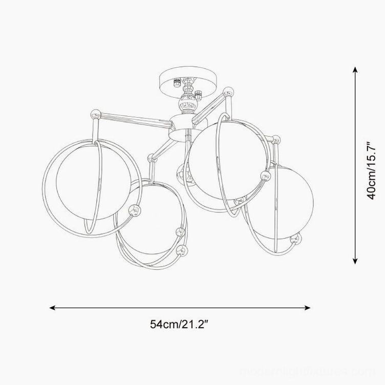 Technical schematic drawing of Galaxy Spin orbital ceiling light showing dimensions 54cm diameter by 40cm height