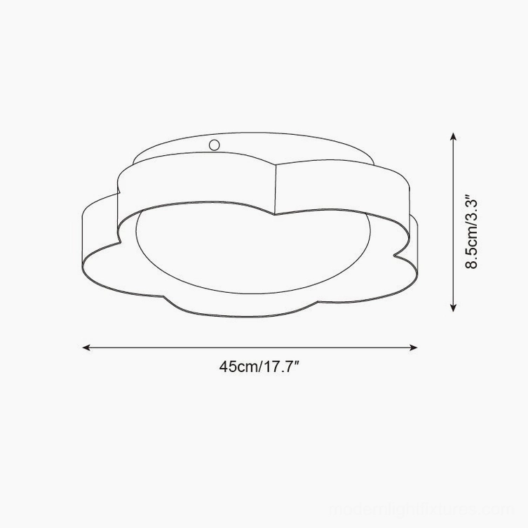 Technical drawing orthographic view - 45cm diameter flower ceiling lamp specifications