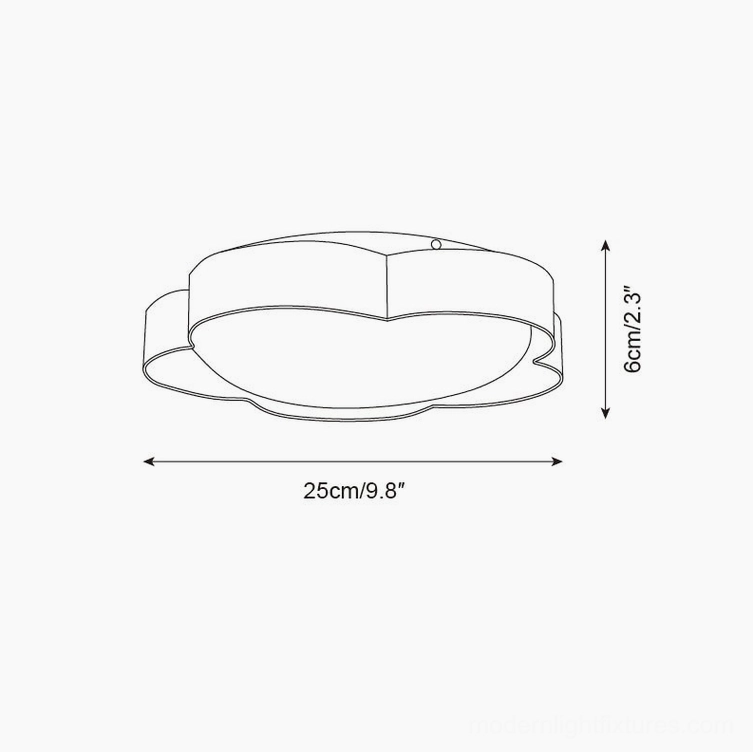 Technical drawing orthographic view - 25cm diameter flower ceiling lamp specifications