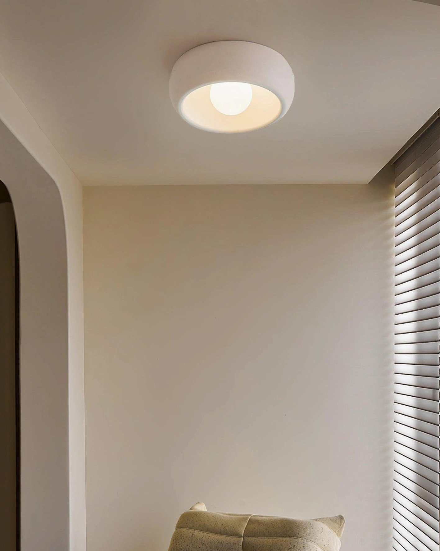 Low-profile ceiling light demonstrating ultra-compact 4.3 inch height suitable for low-ceiling residential spaces