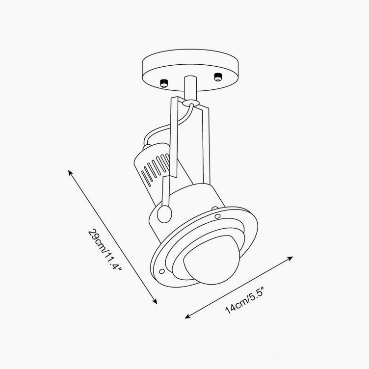 Triton Focus ceiling spotlight technical dimension diagram showing 29cm height and 14cm width measurements