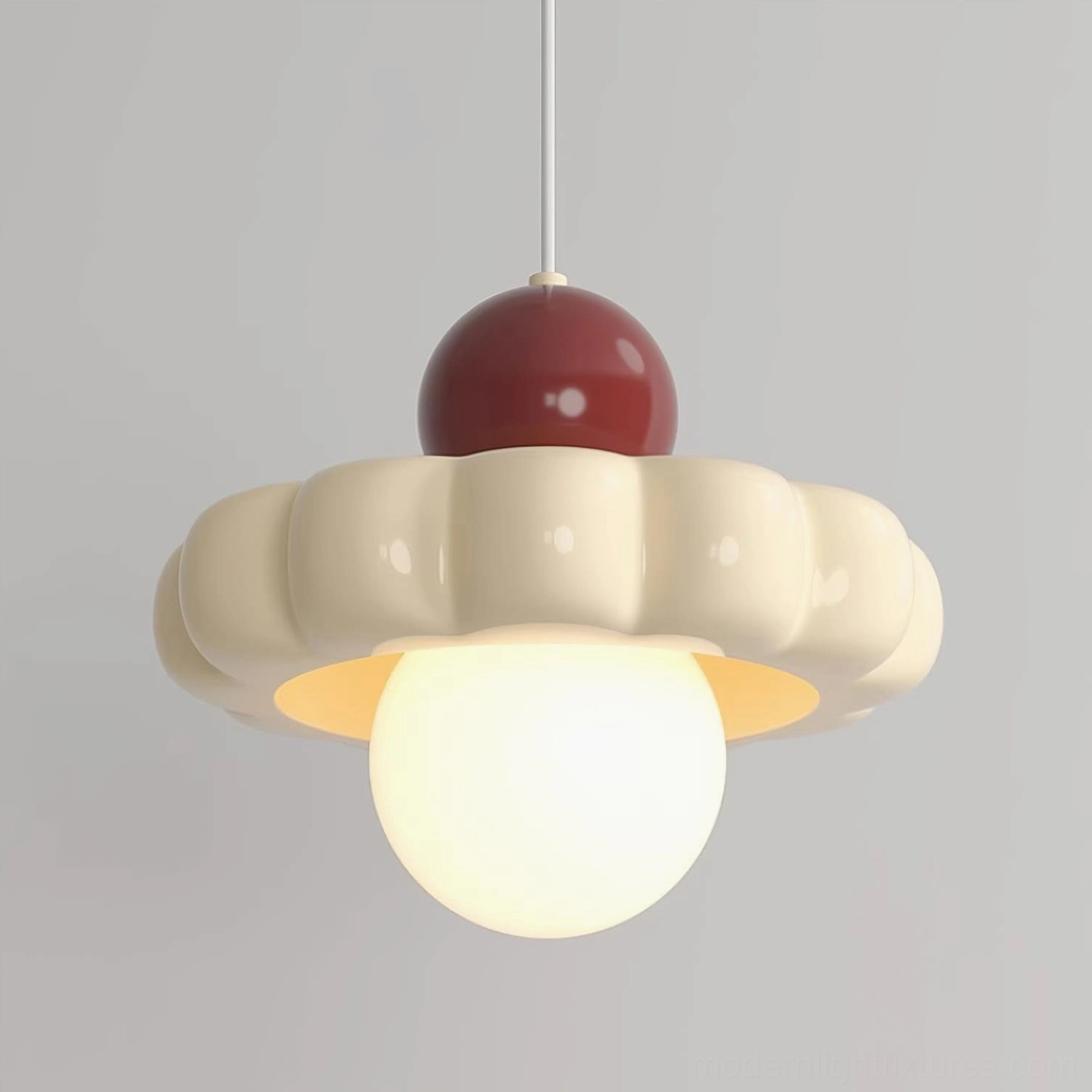 Celena handwoven cream pendant lamp detailed view, contemporary cloud-shaped design