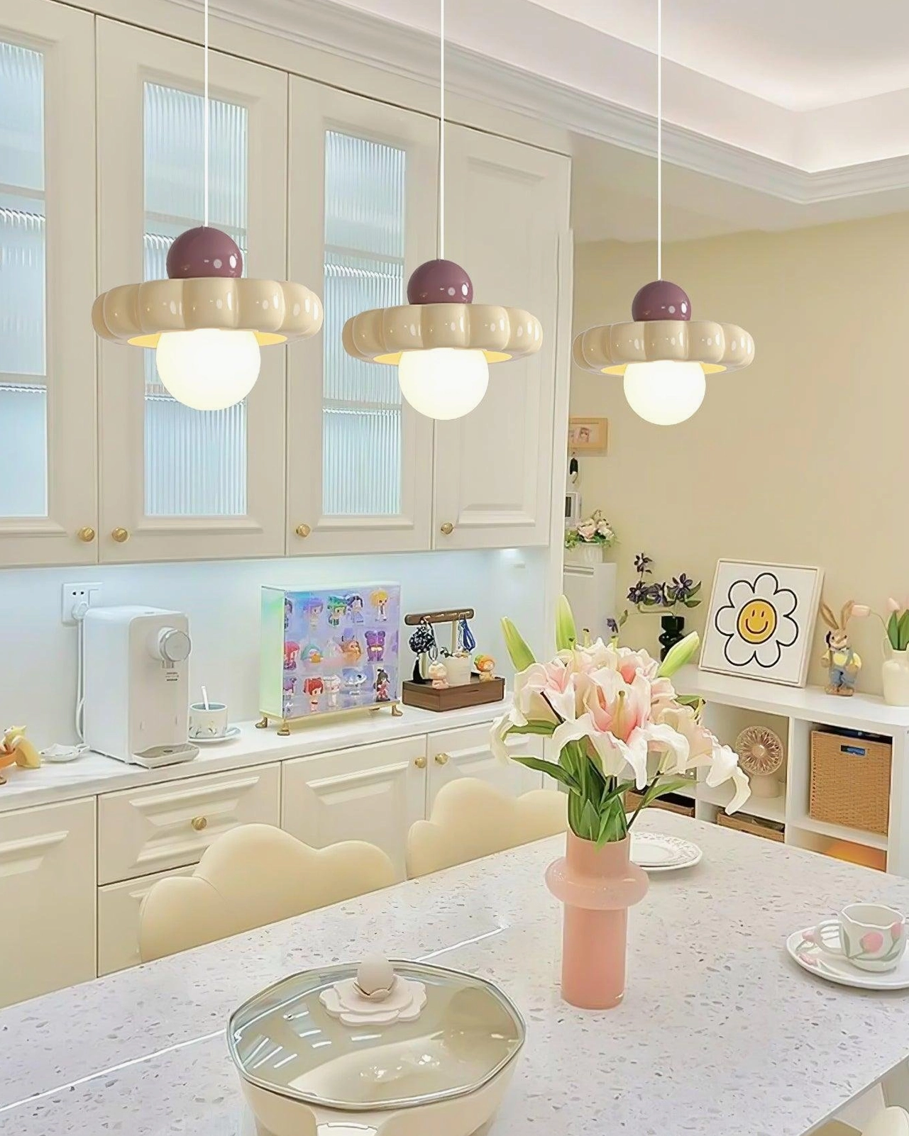 Celena cloud pendant light contemporary bedroom installation, modern fixture aesthetic