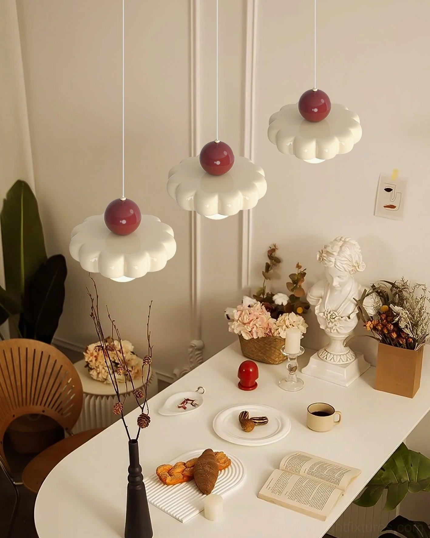 Celena pendant lamp overhead installation view, dining room contemporary fixture