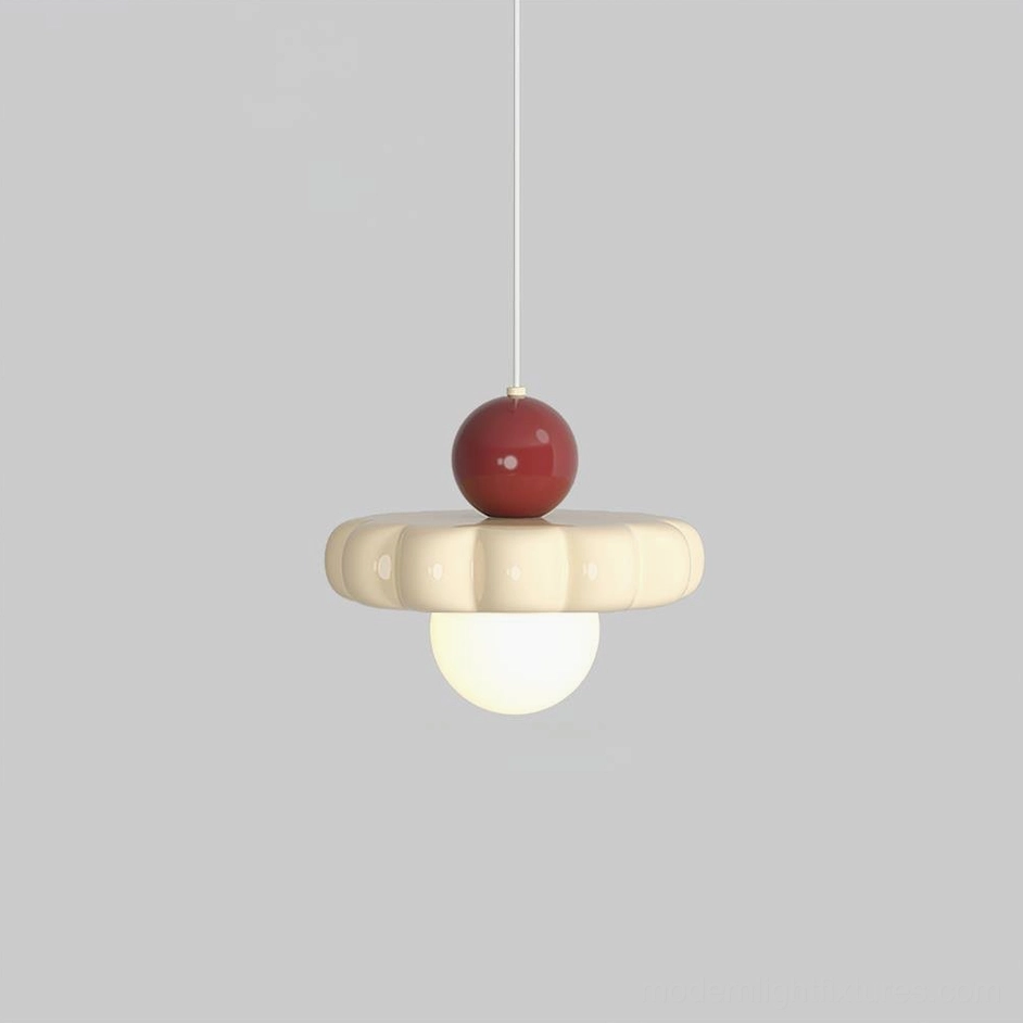 Celena pendant light beige and red color variant, contemporary bedroom lighting design