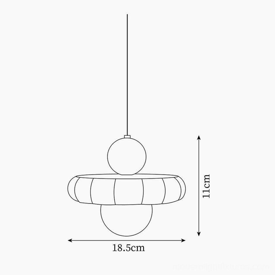 Celena pendant light technical drawing, dimensions 18.5cm diameter x 11cm height specifications