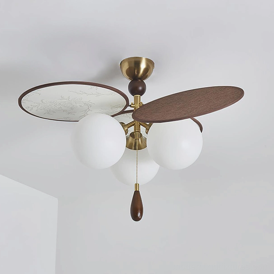 Large 65cm Celestial Spin ceiling light in Walnut Color and White variant premium version