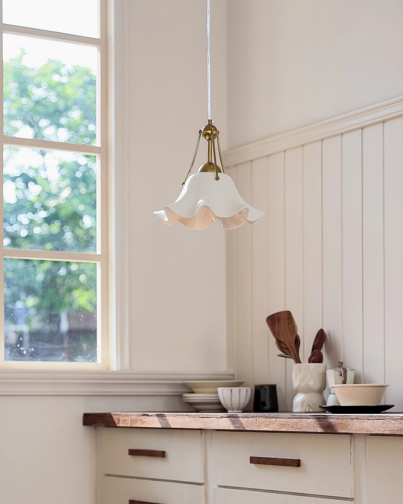Celisse white ceramic pendant light kitchen cabinet rustic decor styling