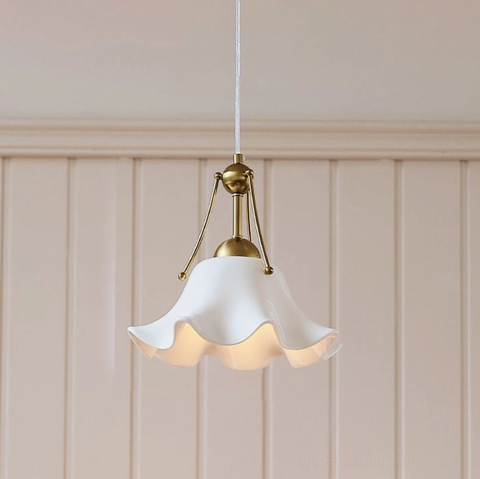 Celisse fluted porcelain pendant light direct front view matte ceramic finish
