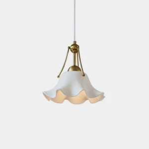 Celisse white porcelain ruffled fluted pendant light front view studio shot