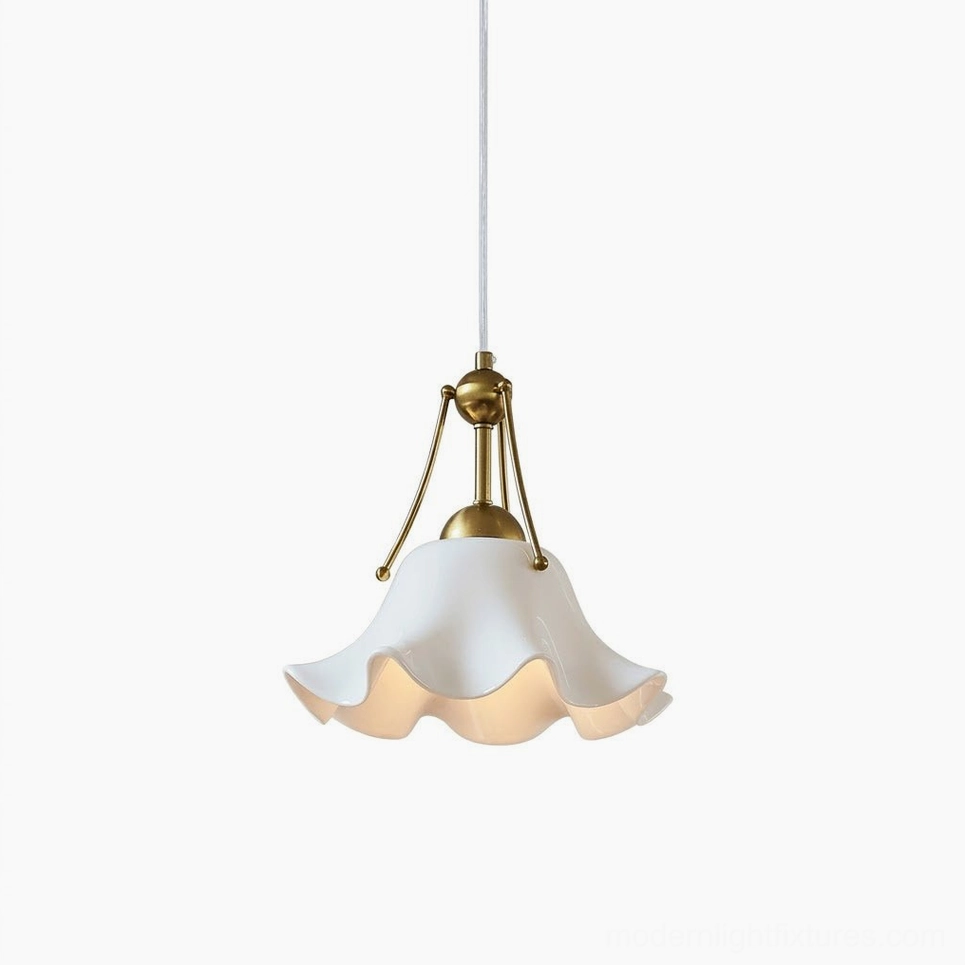 Celisse gold and white porcelain pendant light low angle close-up