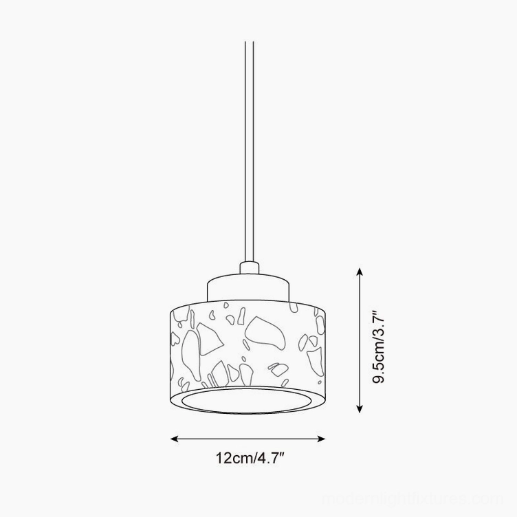 Model A cemento pendant lamp technical drawing orthographic front view 12cm by 9.5cm dimensions