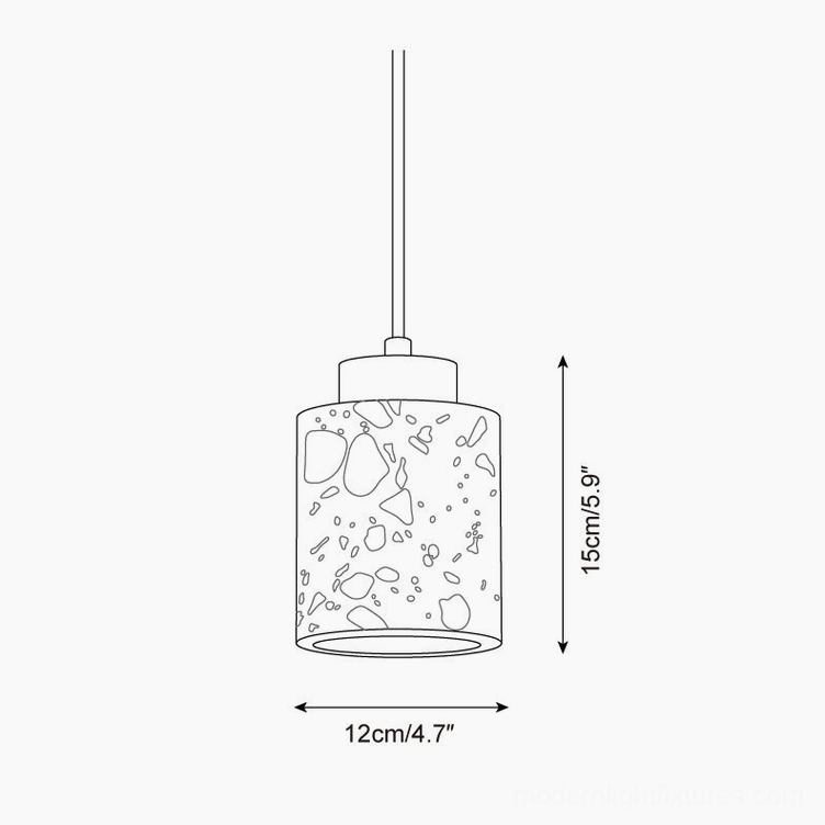 Model B tall cylindrical terrazzo pendant technical sketch orthographic view 12cm by 15cm
