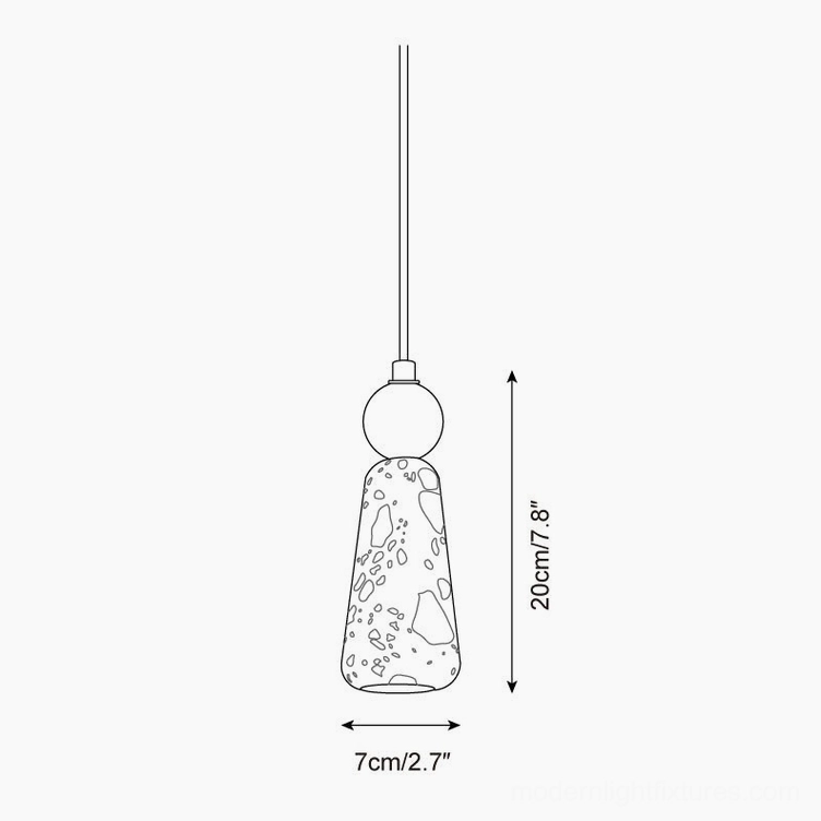 Model C tapered terrazzo pendant lamp technical drawing side orthographic 7cm by 20cm