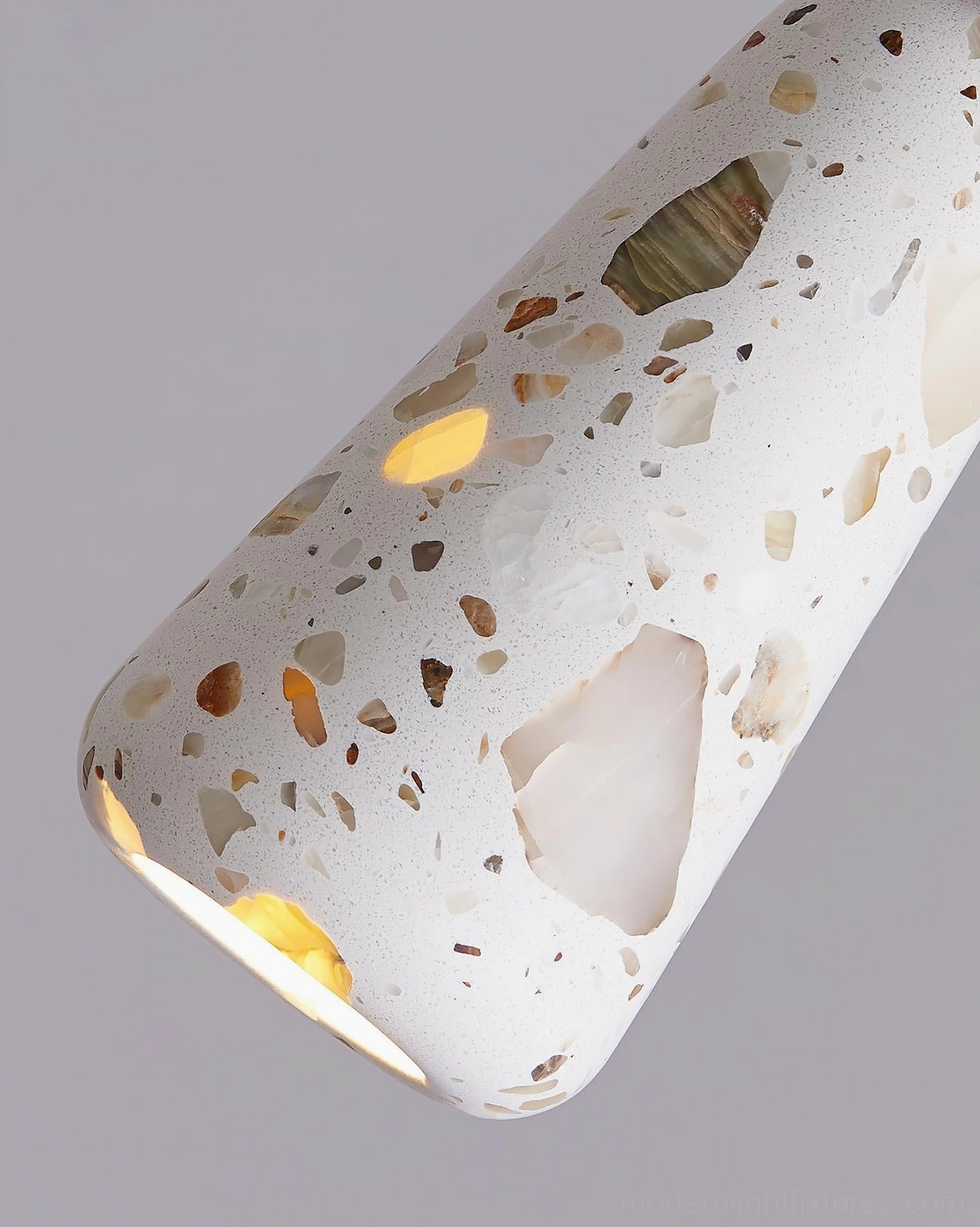 Grey terrazzo pendant light neutral color palette modern interior design accent
