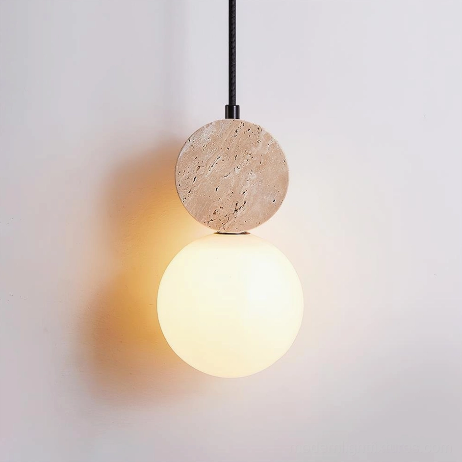 Cenari Model B travertine pendant lamp 21cm height in beige and white compact sculptural design for accent lighting