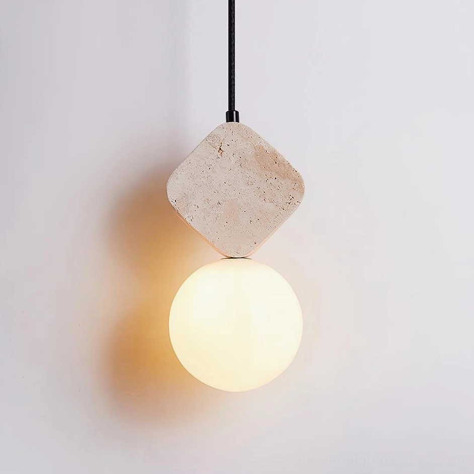 Cenari Model C travertine pendant lamp 24cm height in beige and white medium size sculptural stone design