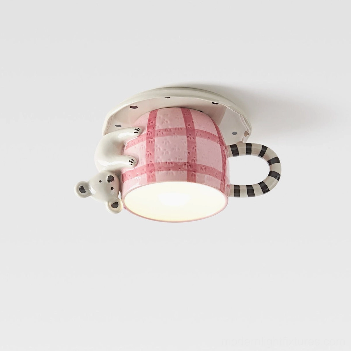Compact ceramic mug ceiling light fixture dimension and size reference
