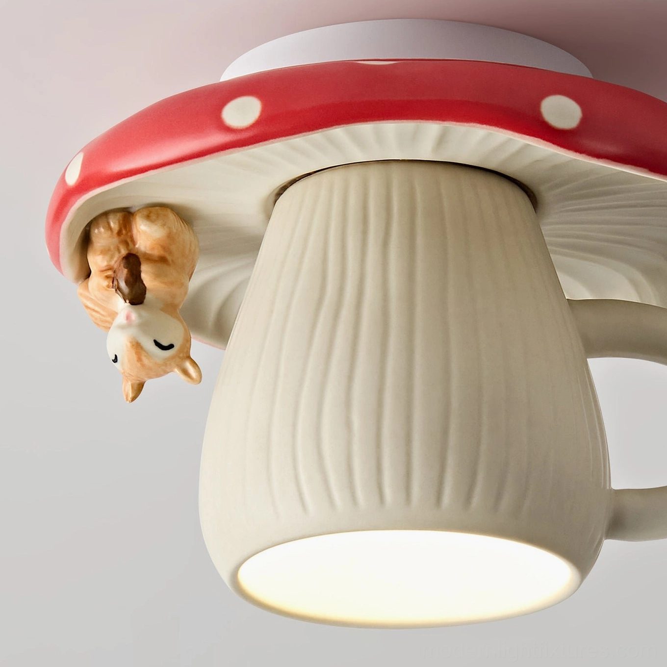 Multiple ceramic mug flush mount light designs in studio lighting showcase