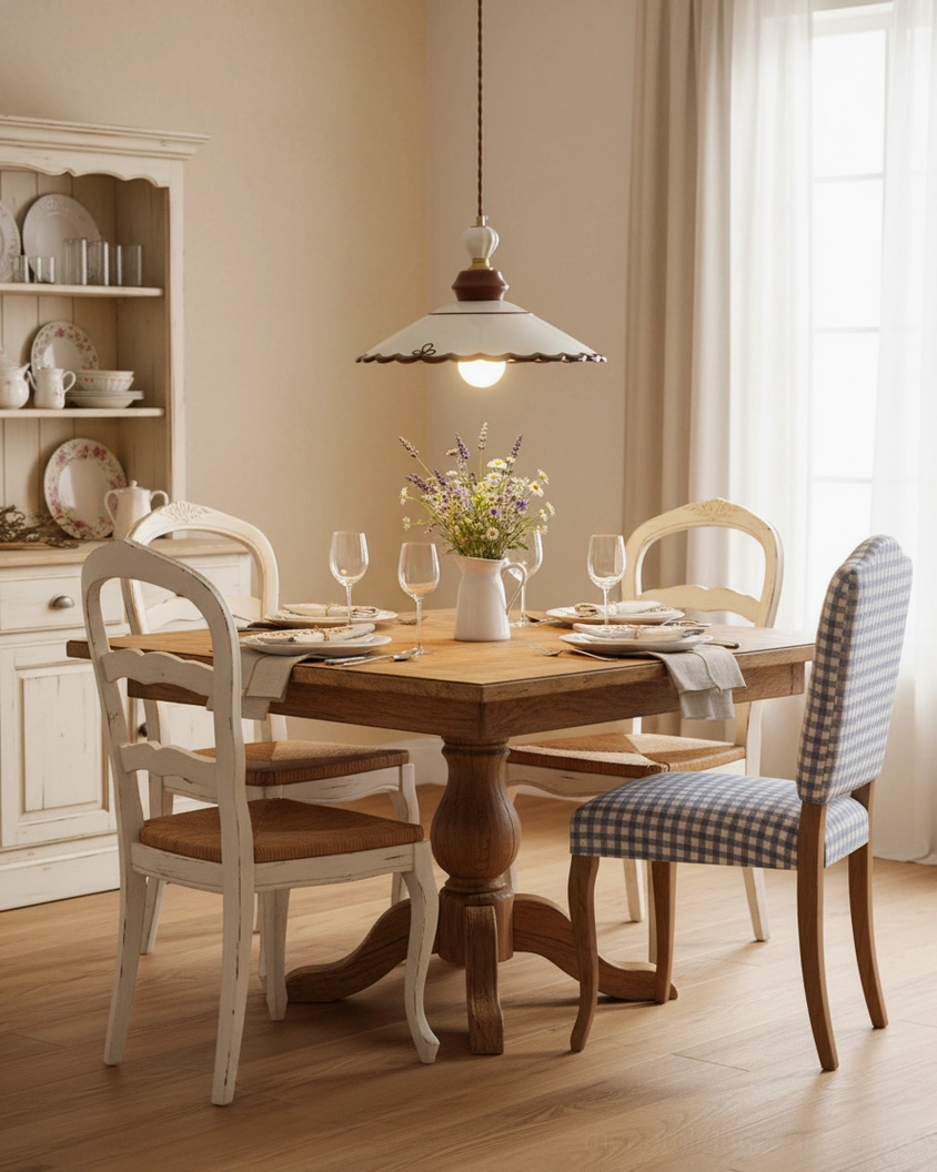 Handcrafted ceramic pendant light showing flared shade design and twisted fabric cord installation detail