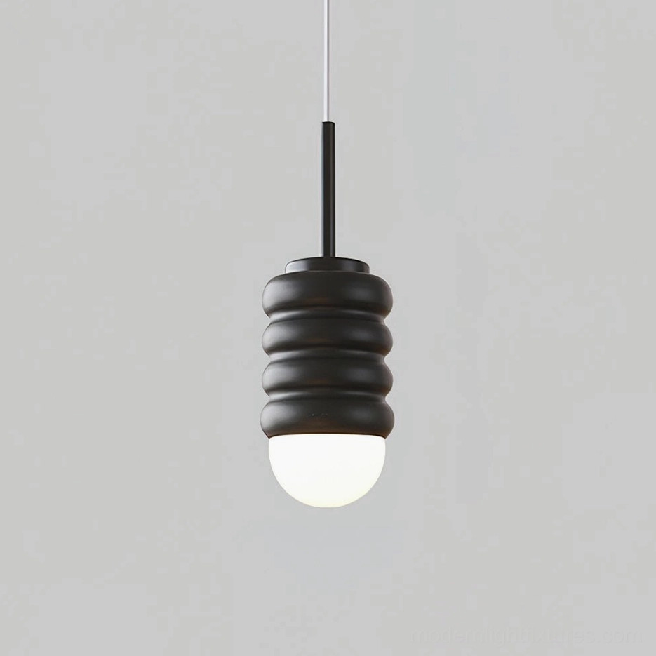Ceramic pendant lamp in black and black finish, contemporary design for minimalist home decoration