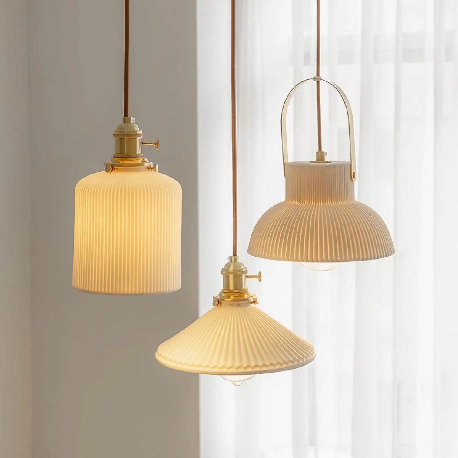 Ceramic pendant lamp installation detail showing mounting and electrical components