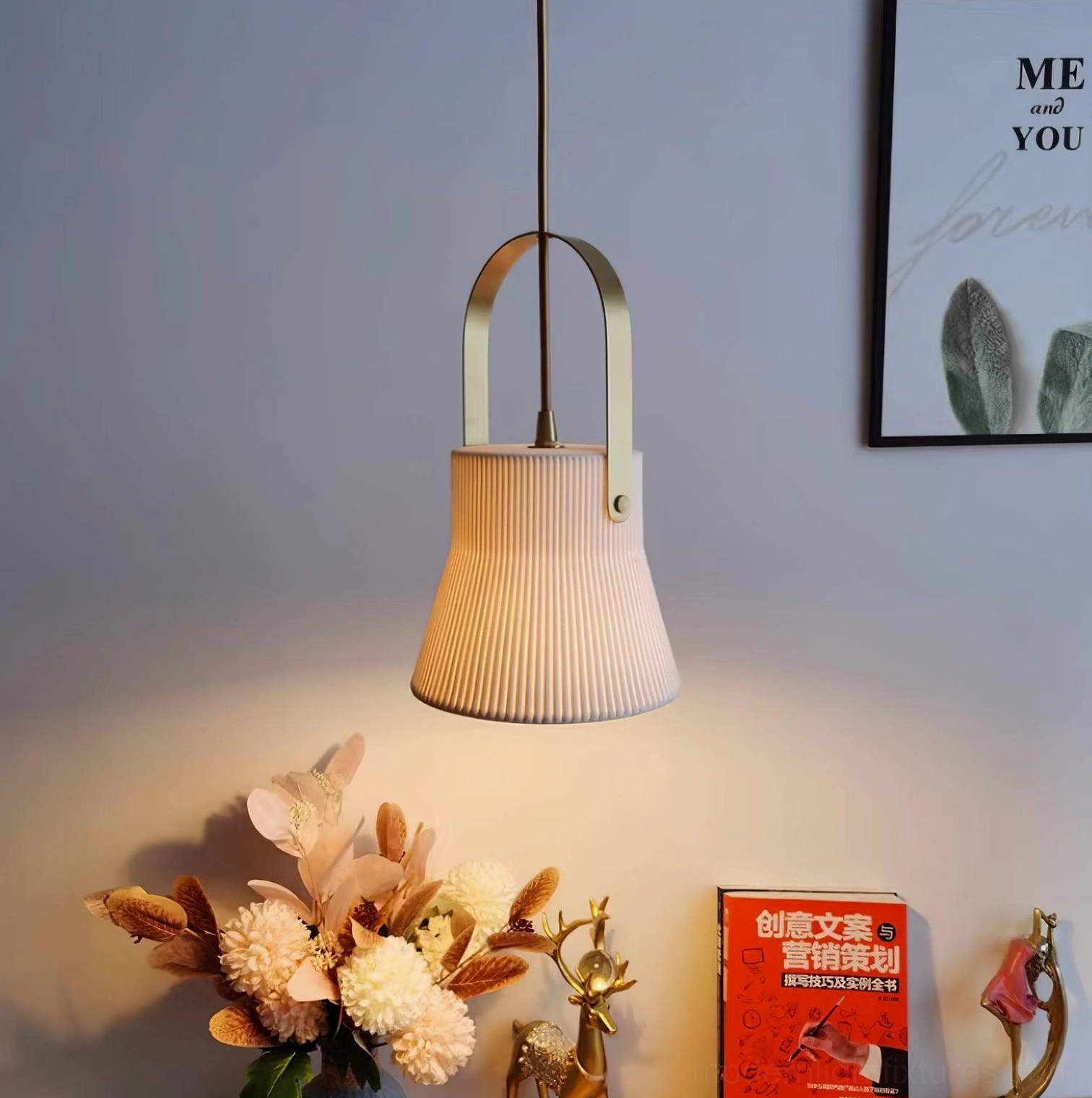 Ceramic pendant fixture detail shot highlighting ribbed surface craftsmanship
