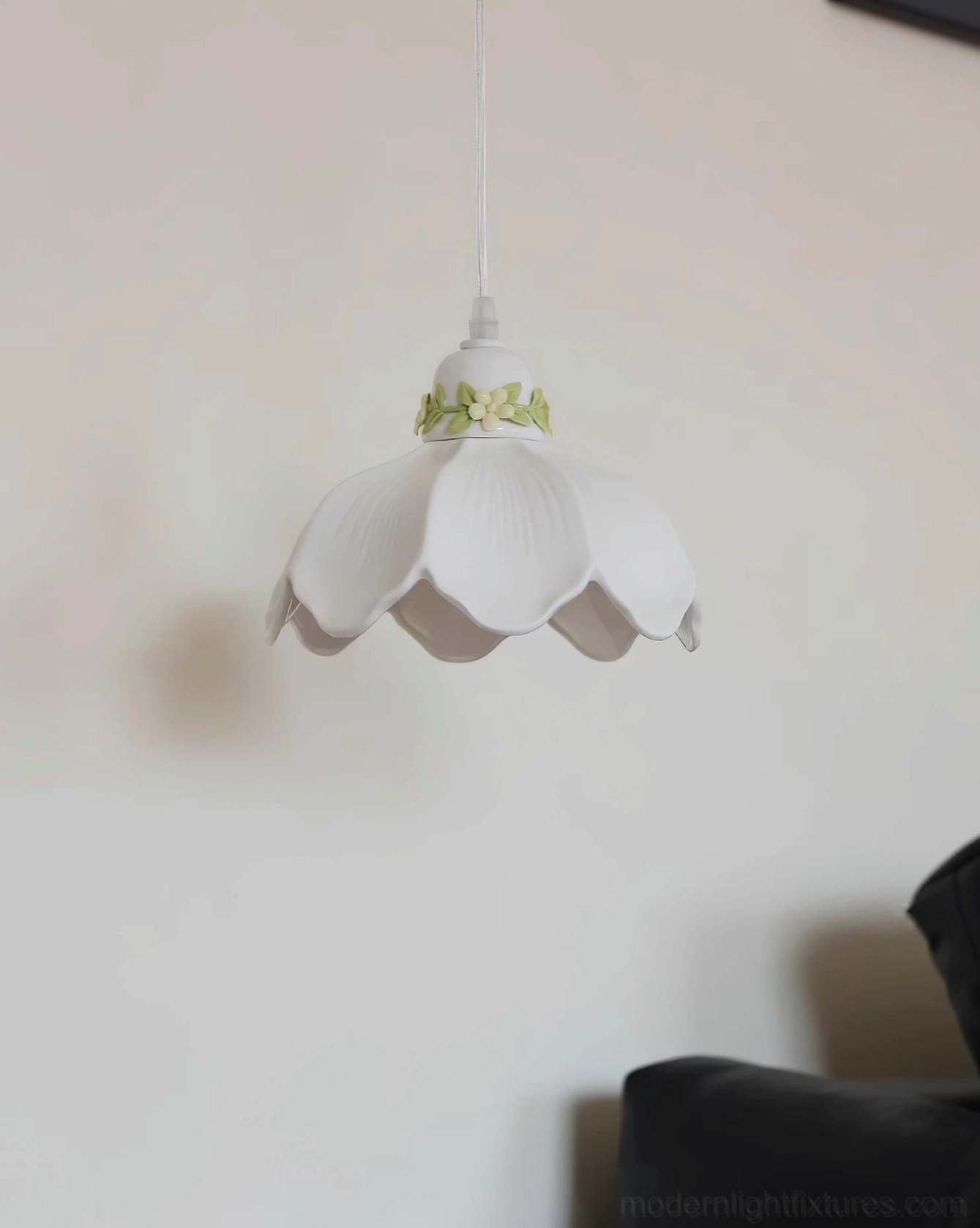 Hand-painted ceramic pendant light botanical inspiration and artistic design concept, floral motif artistic detail
