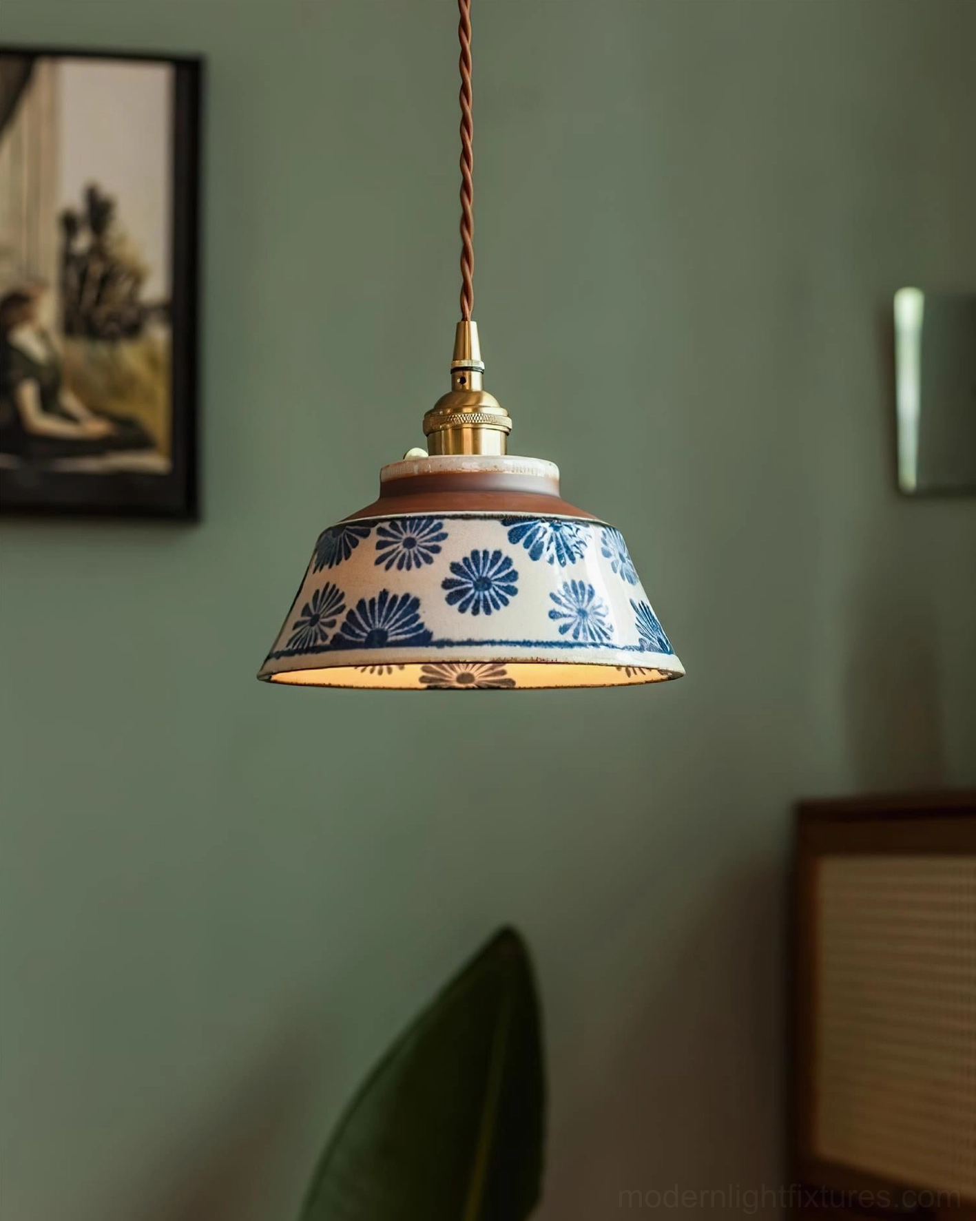 Hallway lighting solution using single ceramic pendant light as focal accent fixture