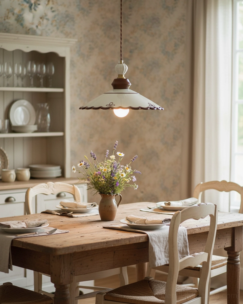 Ceramic pendant light in home interior application, demonstrating warm nostalgic ambiance and design versatility