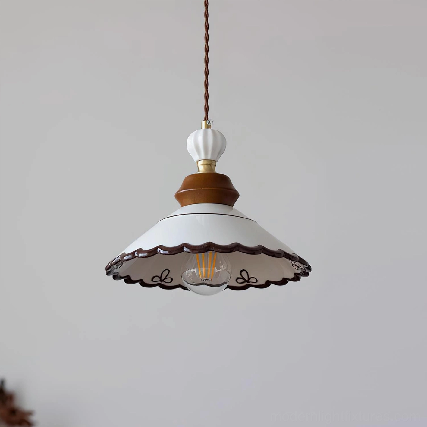 Model A ceramic pendant light, diameter 24.5cm (9.6 inches), height 21cm (8.2 inches), compact space option