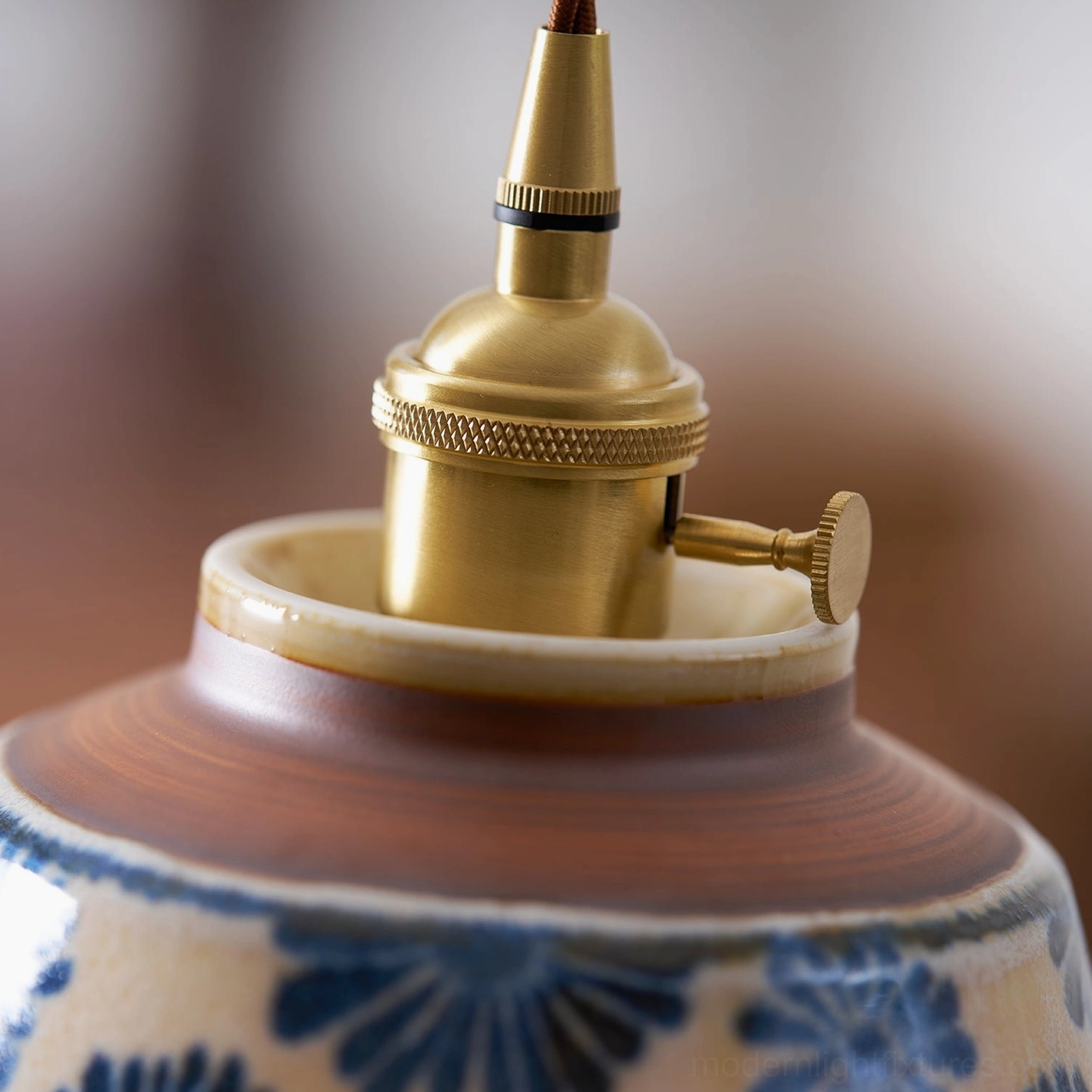 Ceramic pendant light model variation showing unique hand-painted pattern design on shade