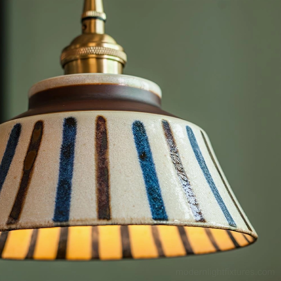 Variation comparison showing different hand-painted patterns across ceramic pendant shades