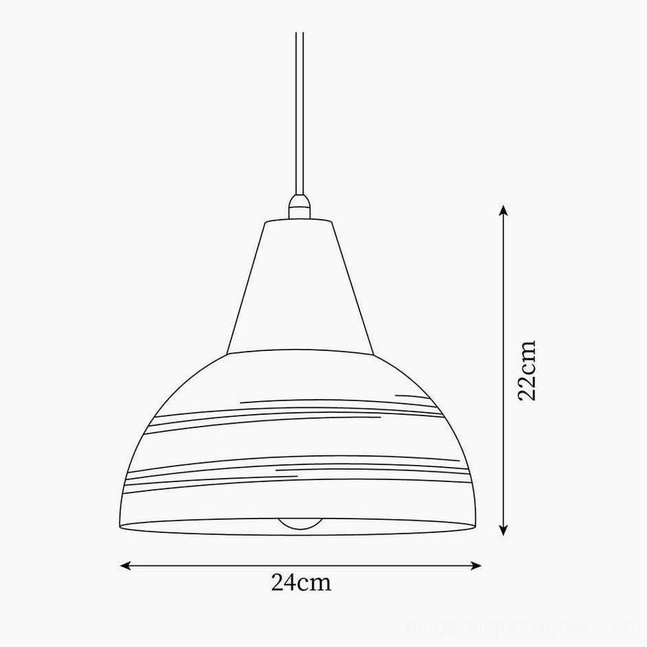 Technical orthographic drawing of ceramic pendant light showing 24cm diameter and 22cm height dimensions