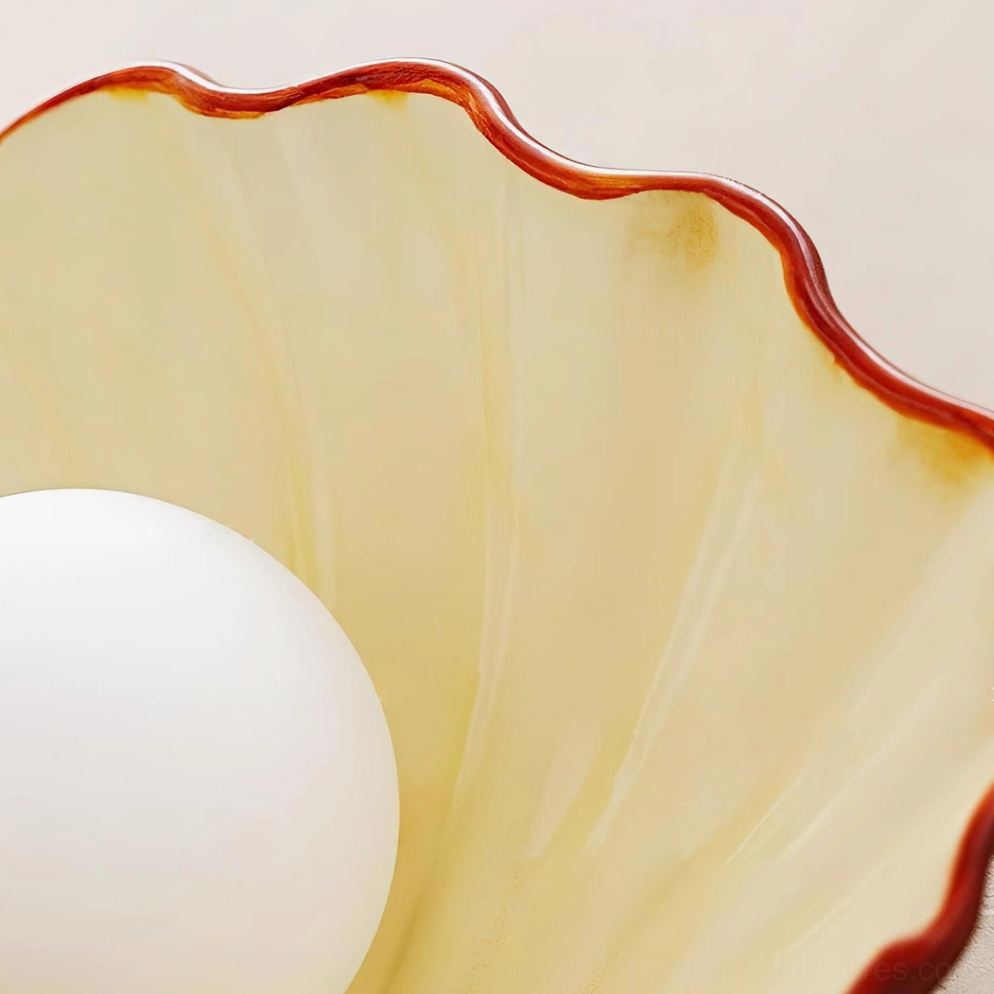 Ceramic scallop shell wall sconce full interior view, contemporary coastal design, functional accent lighting