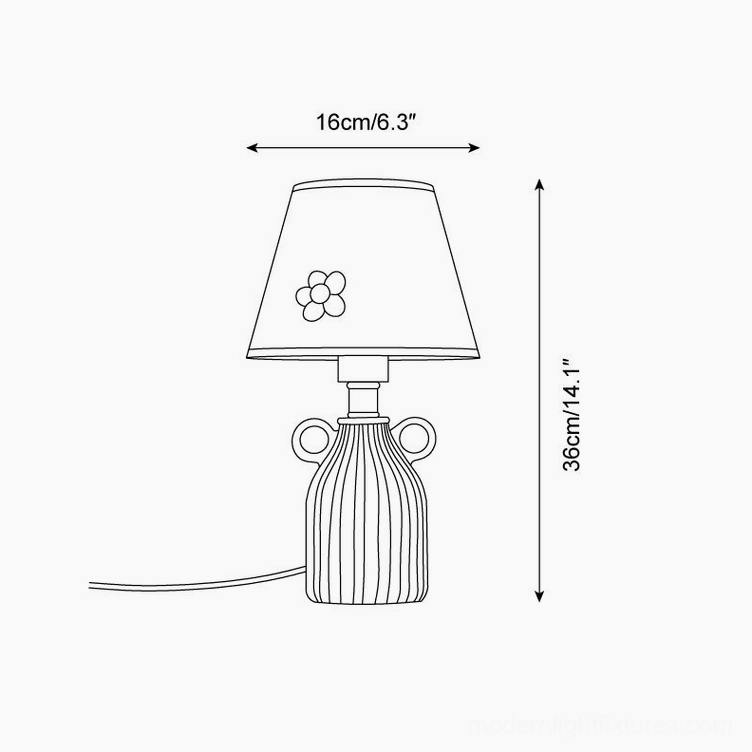 Technical dimension drawing of Mediterranean ceramic table lamp - 16cm diameter 36cm height specifications