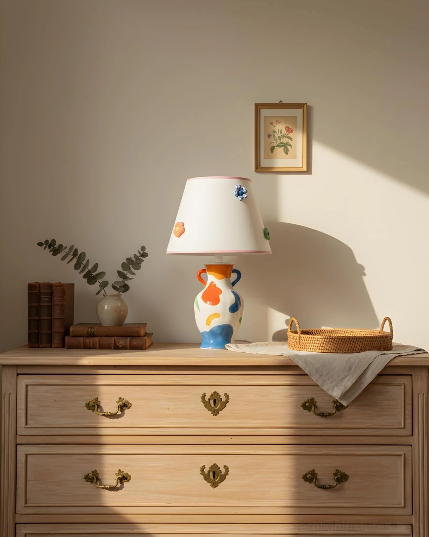 Ceramic table lamp in interior setting, demonstrating versatile design for bedroom, office, or living space styling